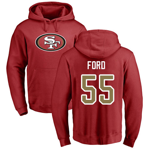 Men San Francisco 49ers Red Dee Ford Name and Number Logo #55 Pullover NFL Hoodie Sweatshirts